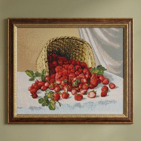 Гобеленовая картина в рамке &laquo;Клубника в корзине&raquo; 50&times;40 см, 50*40 см, 53,5*42,5 см