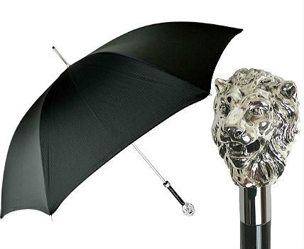 Зонт мужской черный с ручкой "LION", silver