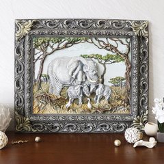 Панно картина об'ємна Сім'я слонів КР 906 кольорова
