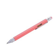 Шариковая многозадачная ручка Troika Construction со стилусом; линейкой; отверткой и уровнем; кораловая