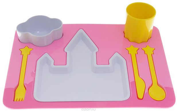 Набор детской посуды для обеда, розовый