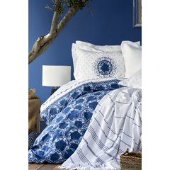 Набір постільна білизна з покривалом + піке Karaca Home - Belina mavi блакитний Євро