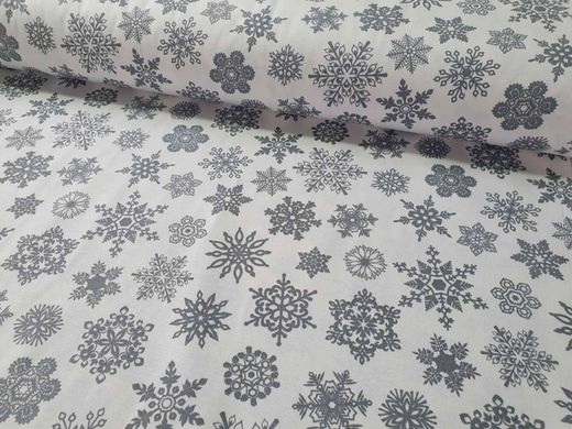Скатертина Новорічна з тефлоновим покриттям Сніжинка Сіра на білому, арт.MG-TEF-300115