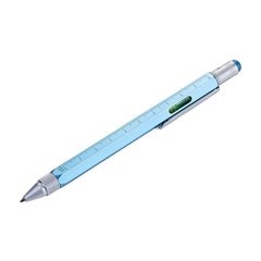 Шариковая многозадачная ручка Troika Construction со стилусом, линейкой, отверткой и уровнем, голубой