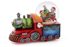 Декоративна водяна куля "Дітки на паровозі" з музикою "Jingle Bells" на заводному механізмі 16 см. BonaDi, 2.1*11*16