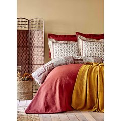 Набор постельное белье с покрывалом + плед Karaca Home - Maryam bordo 2020-1 бордовый Евро