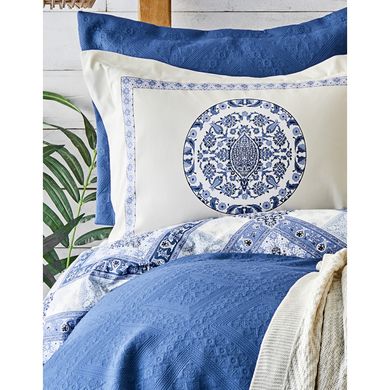 Набор постельное белье с покрывалом + плед Karaca Home - Levni mavi 2020-1 синий Евро