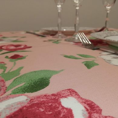 Скатертина бавовняна в стилі Прованс з кантом і мереживом Троянда на рожевому