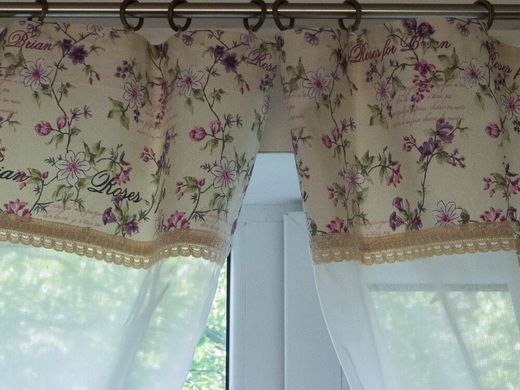 Комплект гардин Батист з мереживом у стилі Прованс Provence Lilac