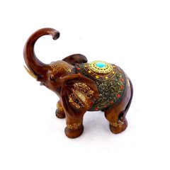 Статуэтка слона с украшениями, хобот к верху 30см H2481-3T, Коричневый с золотом, 30