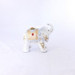 Статуэтка слоника с украшениями, хобот к верху 20 см H2624-1N, Белый с золотом, 20