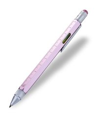 Кулькова багатозадачна ручка Troika Construction зі стилусом; лінійкою; викруткою та рівнем; рожевий