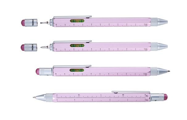 Кулькова багатозадачна ручка Troika Construction зі стилусом; лінійкою; викруткою та рівнем; рожевий