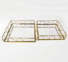 Набор подносов металлический прямоугольный с зеркальной поверхностью золотой 70362