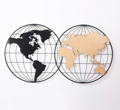 Настінний декор Карта світу в стилі Лофт метал 92071, Черно-золотой, 110.5*1.5*60.5