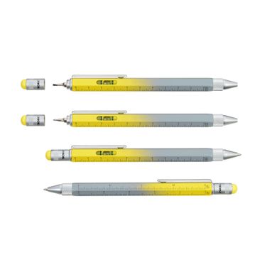 Кулькова багатозадачна ручка Troika Construction зі стилусом, лінійкою, викруткою та рівнем, жовто-сірий
